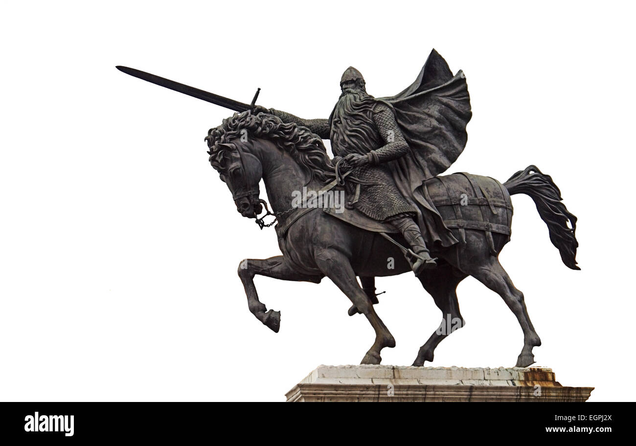 El Cid Rodrigo Díaz de Vivar Statua equestre in bronzo cavallo cut-out nella città di Burgos Spagna settentrionale Foto Stock