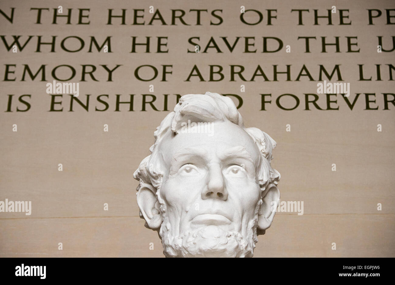 WASHINGTON DC, Stati Uniti d'America - Close-up dettaglio della statua del presidente Abraham Lincoln che si siede nel Lincoln Memorial a Washington DC. Foto Stock