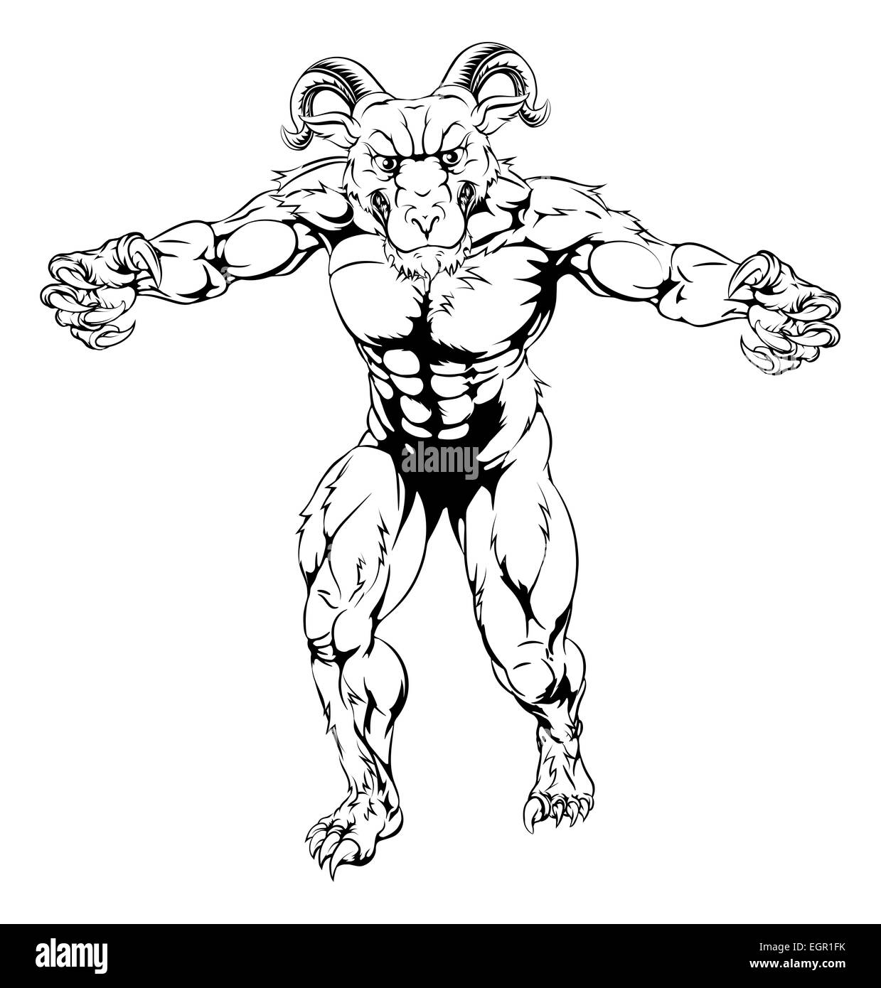Cartoon scary ram sport animali illustrazione mascotte Foto Stock