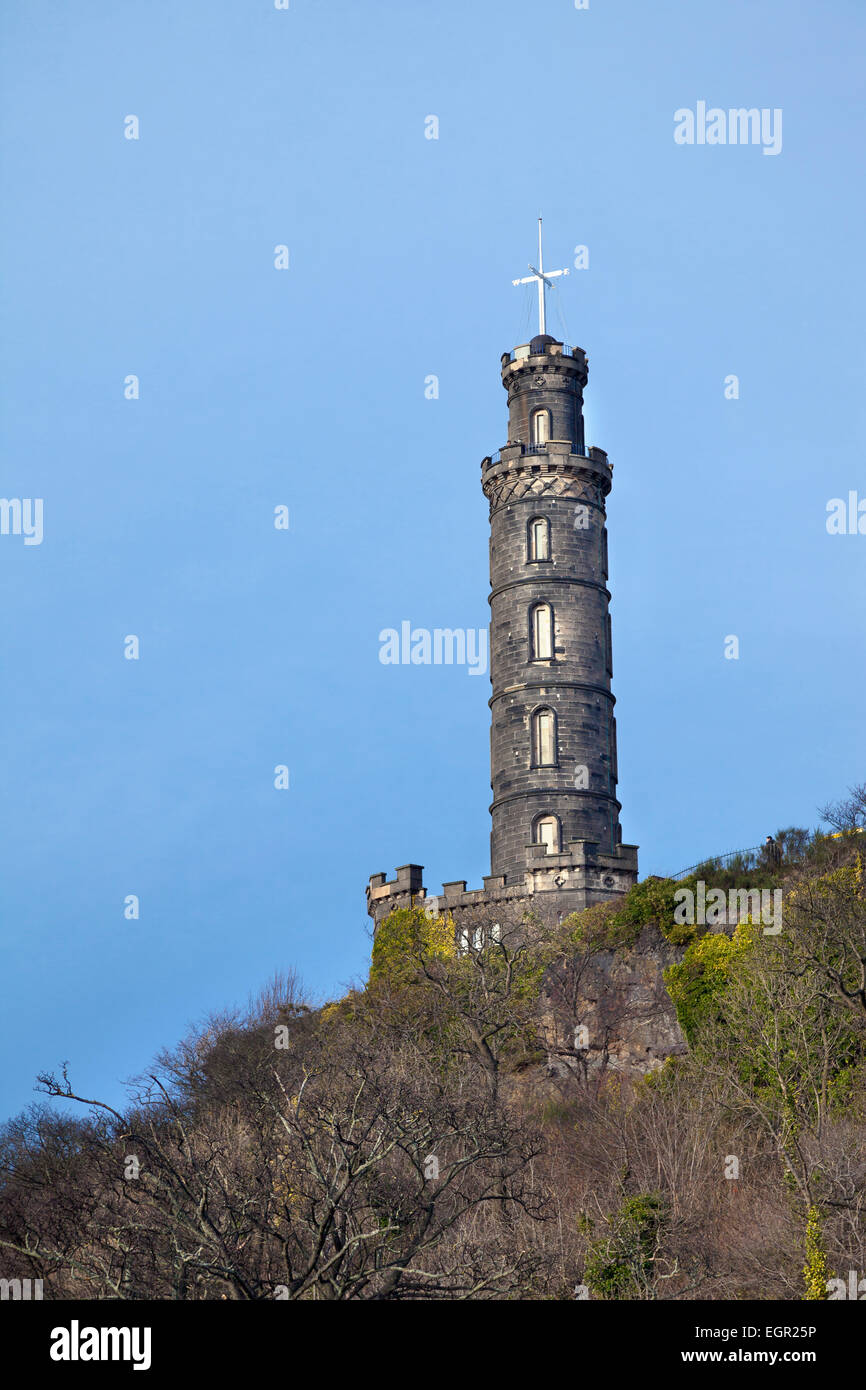 Monumento Nelson in Calton Hill, Edimburgo, Scozia Foto Stock