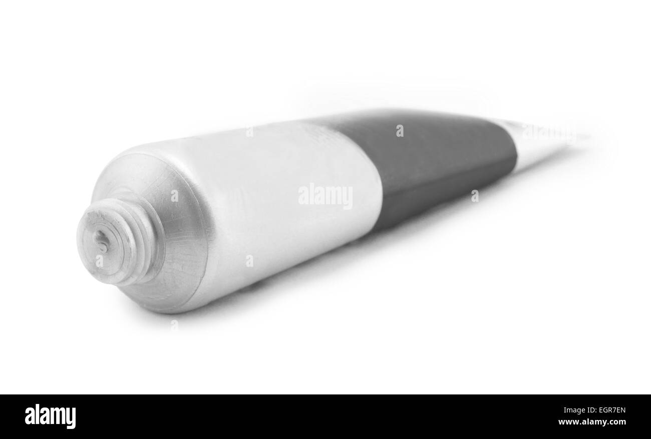 Vernice di colore tubo schiacciato su sfondo bianco Foto Stock