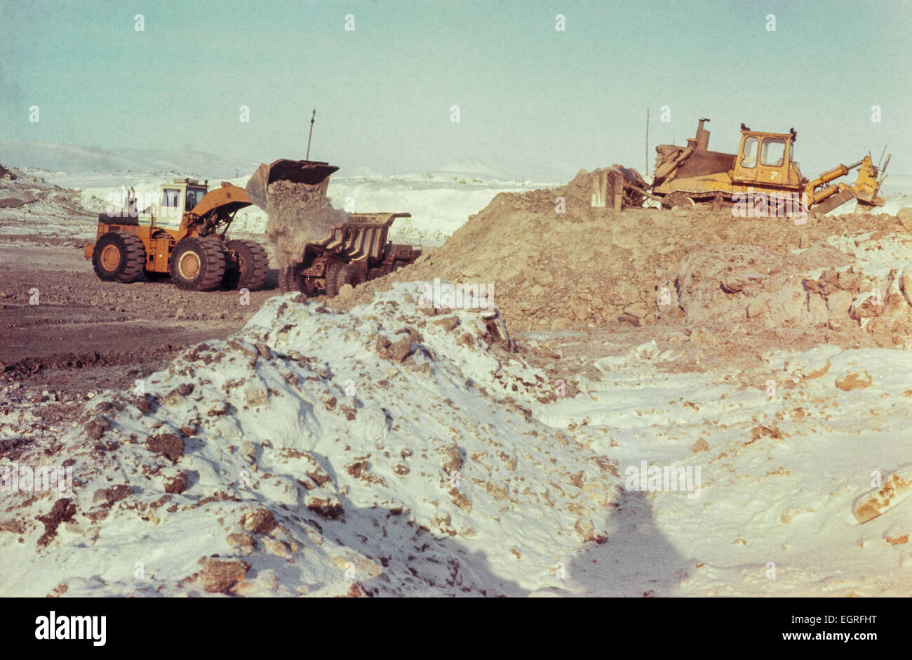 Penisola di Chukchi, URSS - 1 Marzo, 1982: estrazione minerali su un gold e campo di stagno nella tundra oltre il circolo polare Foto Stock
