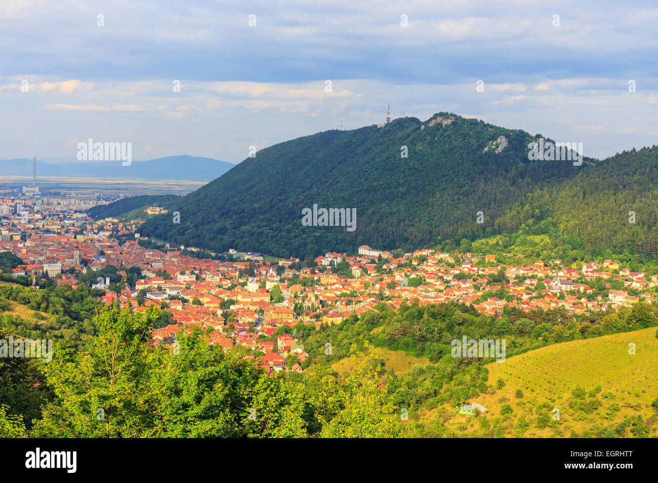 Vista aerea della Città Vecchia, Brasov, Transilvania, Romania Foto Stock