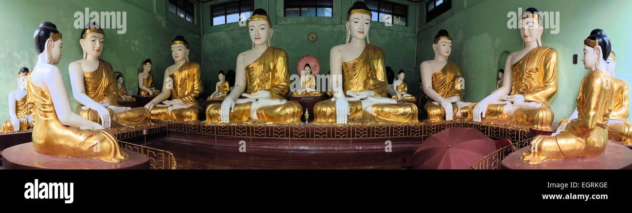 Statue di Buddha a Shwedagon, Yangon, Birmania Foto Stock