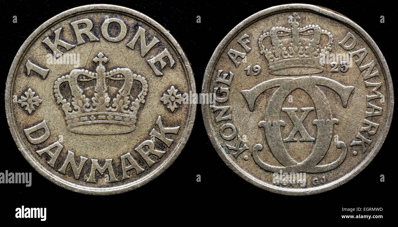 1 krone moneta, il re Cristiano X, Danimarca, 1925 Foto Stock