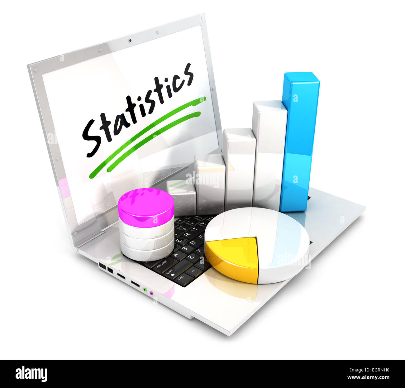 3d statistiche di laptop, isolato sfondo bianco, l'immagine 3D Foto Stock