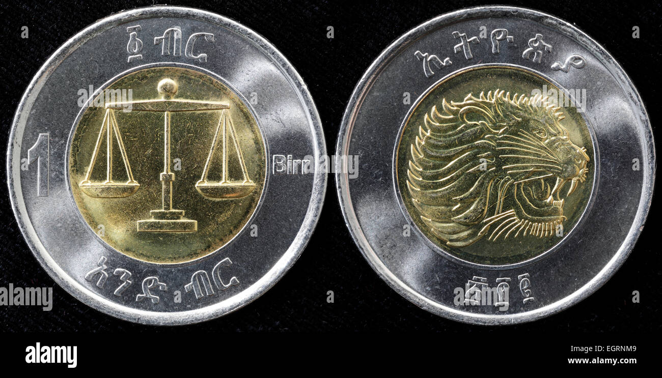 1 birr coin, Etiopia Foto Stock