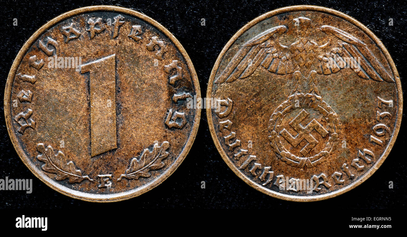 1 reichspfennig coin, Germania, 1937 Foto Stock