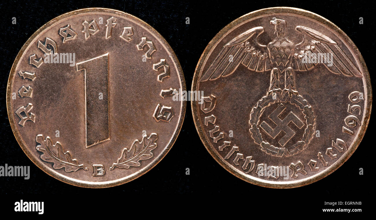 1 reichspfennig coin, Germania, 1939 Foto Stock
