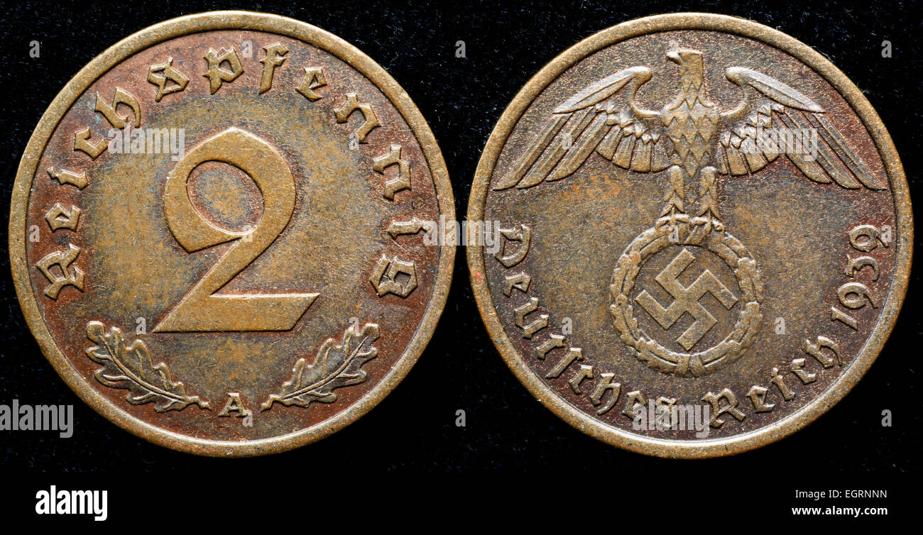 2 reichspfennig coin, Germania, 1939 Foto Stock