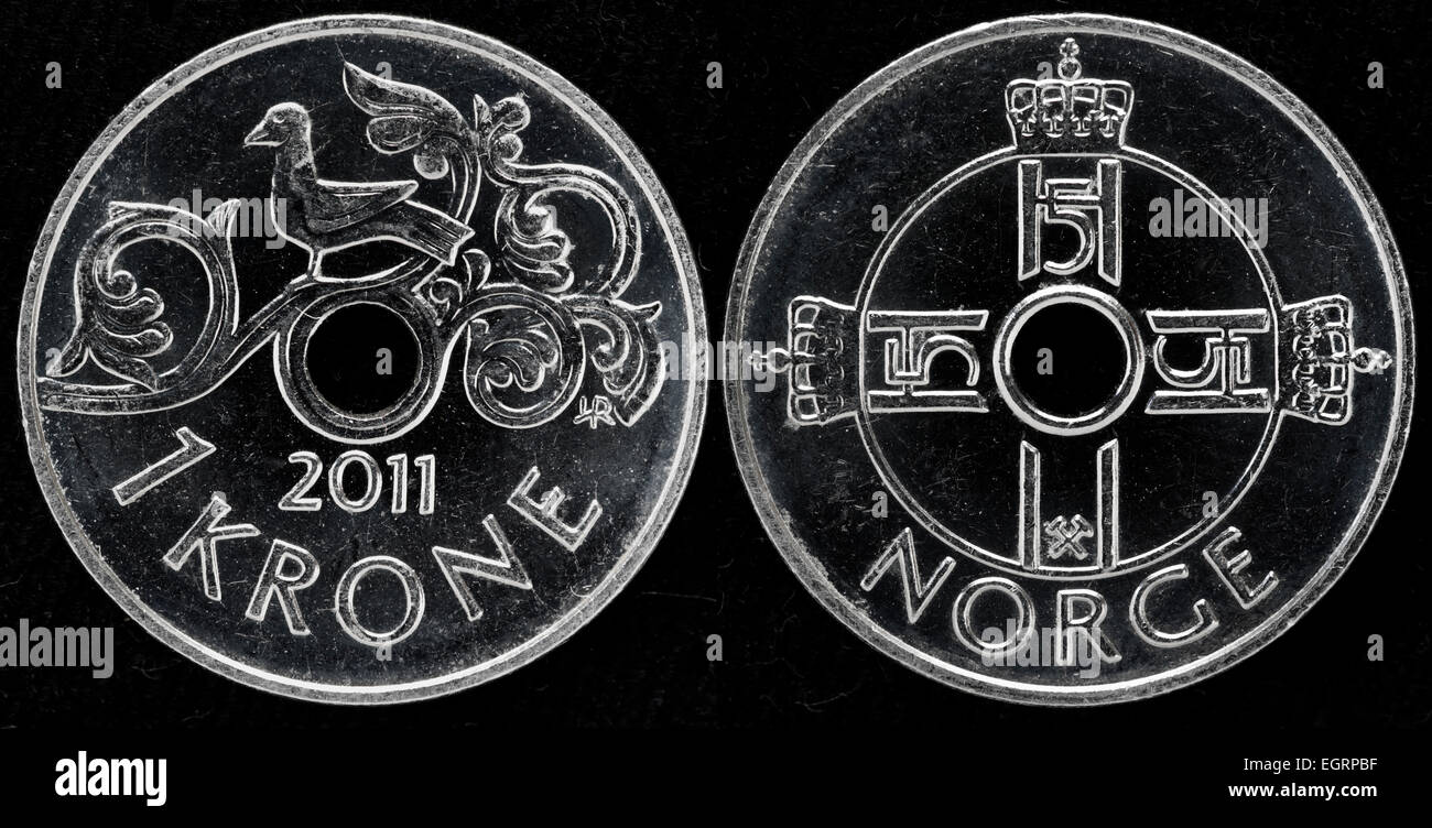 1 krone coin, Norvegia, 2011 Foto Stock