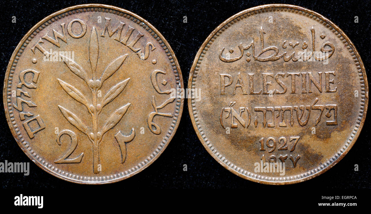 2 mils coin, Palestina, 1927 Foto Stock