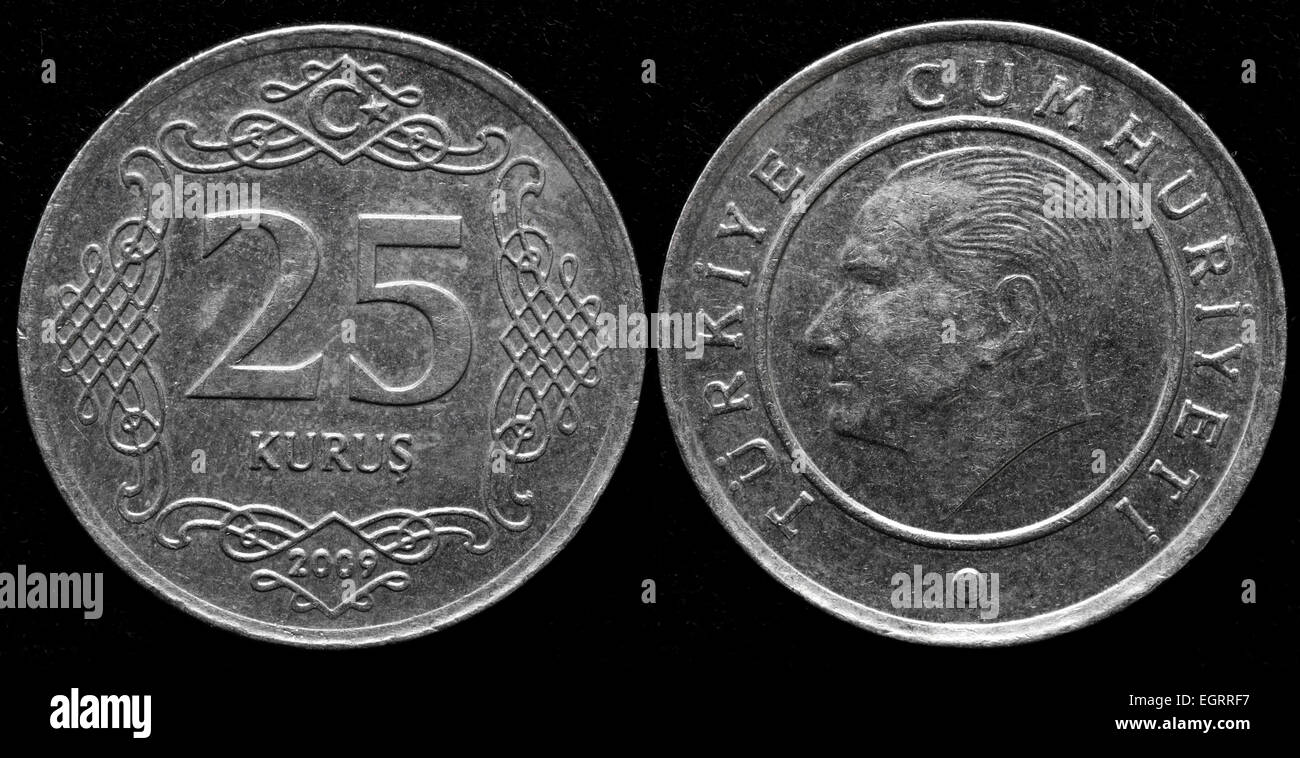 25 kurus coin, Turchia, 2009 Foto Stock