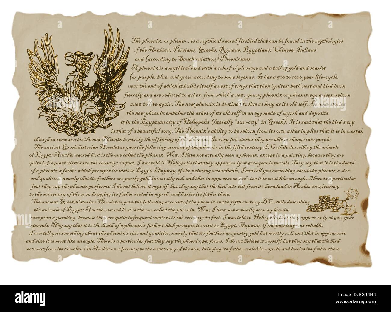 Una mano Illustrazione disegnata con una descrizione della mistica monster: Phoenix Illustrazione Vettoriale