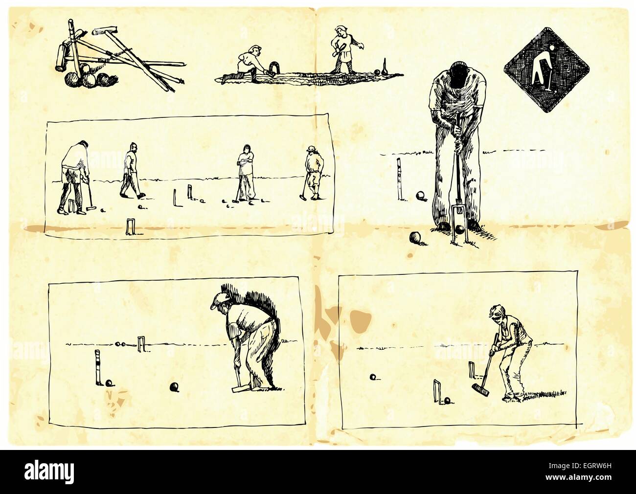 Disegnate a mano Collezione. Sport popolari - croquet. Illustrazione Vettoriale