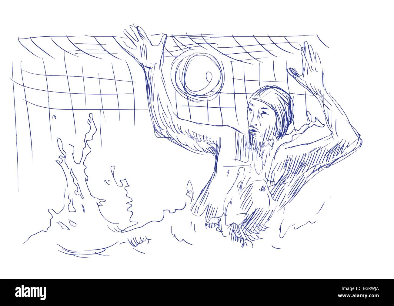 Un disegnati a mano illustrazione, sport acquatici tema: pallanuoto Illustrazione Vettoriale
