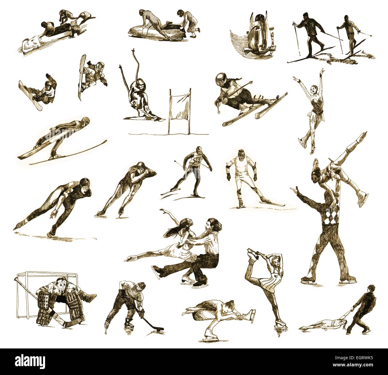 Un disegnati a mano illustrazione (disco marcatore) - Sport invernali raccolta su bianco Illustrazione Vettoriale