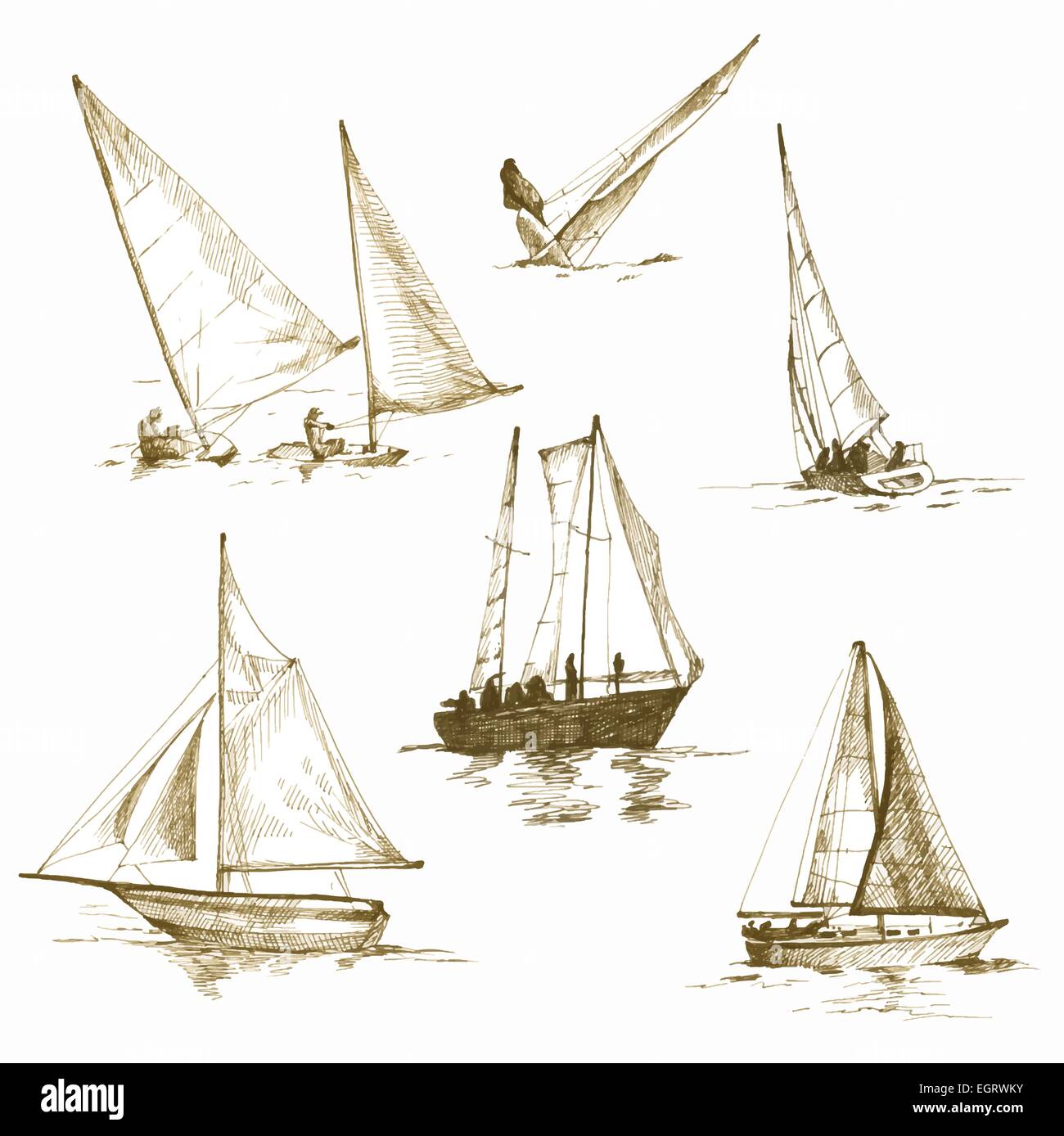 Un canto disegnare illustrazione - yachting Illustrazione Vettoriale
