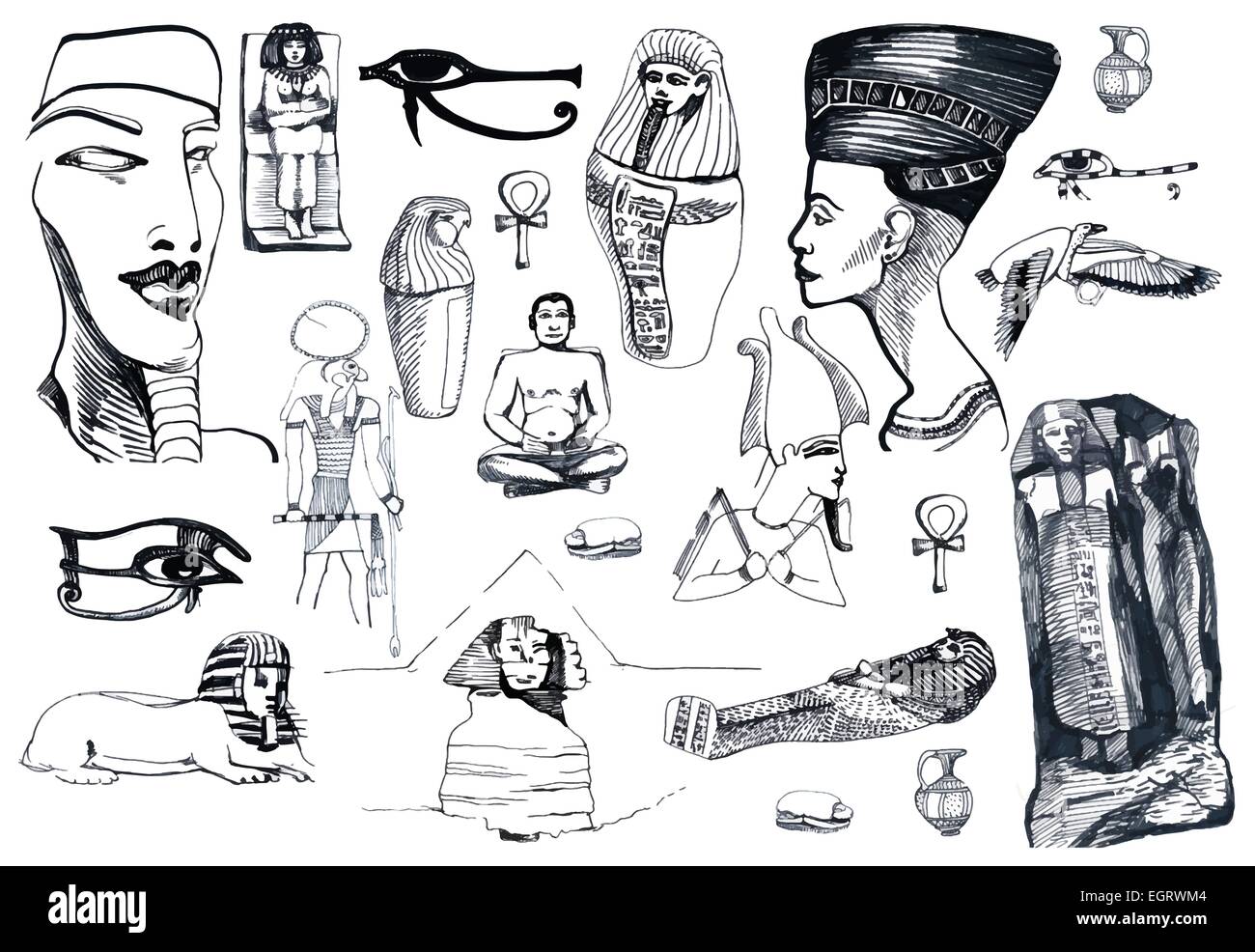 Un canto disegnare illustrazione - (marcatore nero tecnica) - Collezione Egizia Illustrazione Vettoriale
