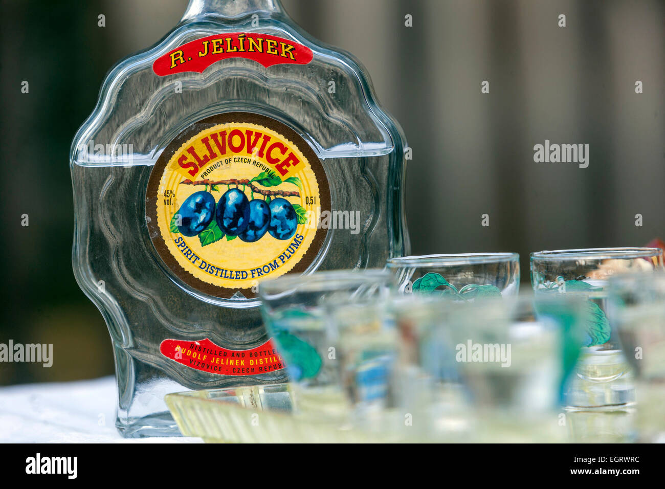 Slivovice acquavite di prugne Jelinek Repubblica Ceca bevanda alcolica Foto Stock