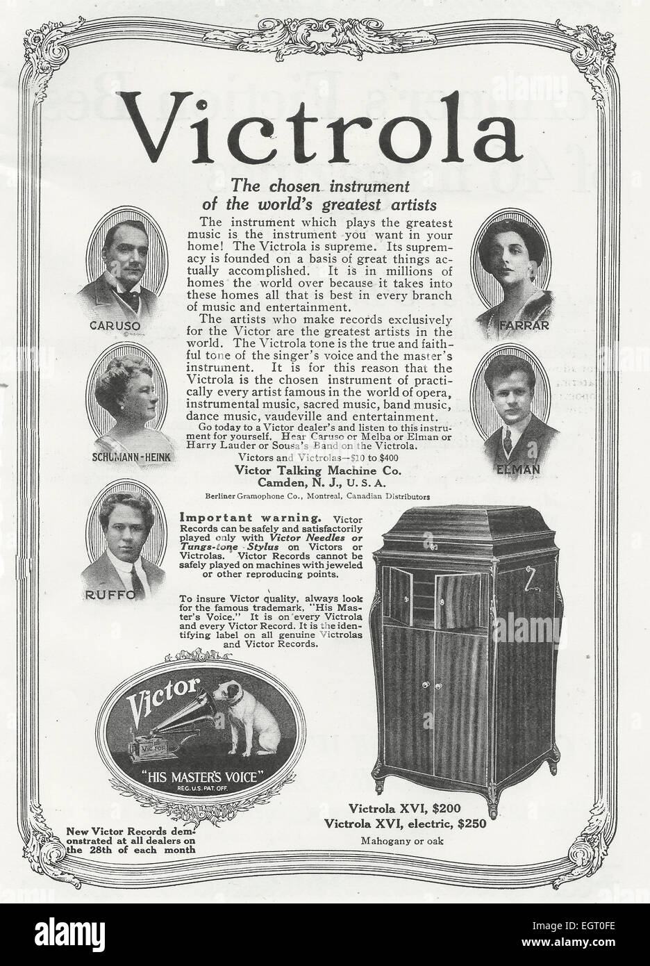 Victrola annuncio, circa 1916 Foto Stock