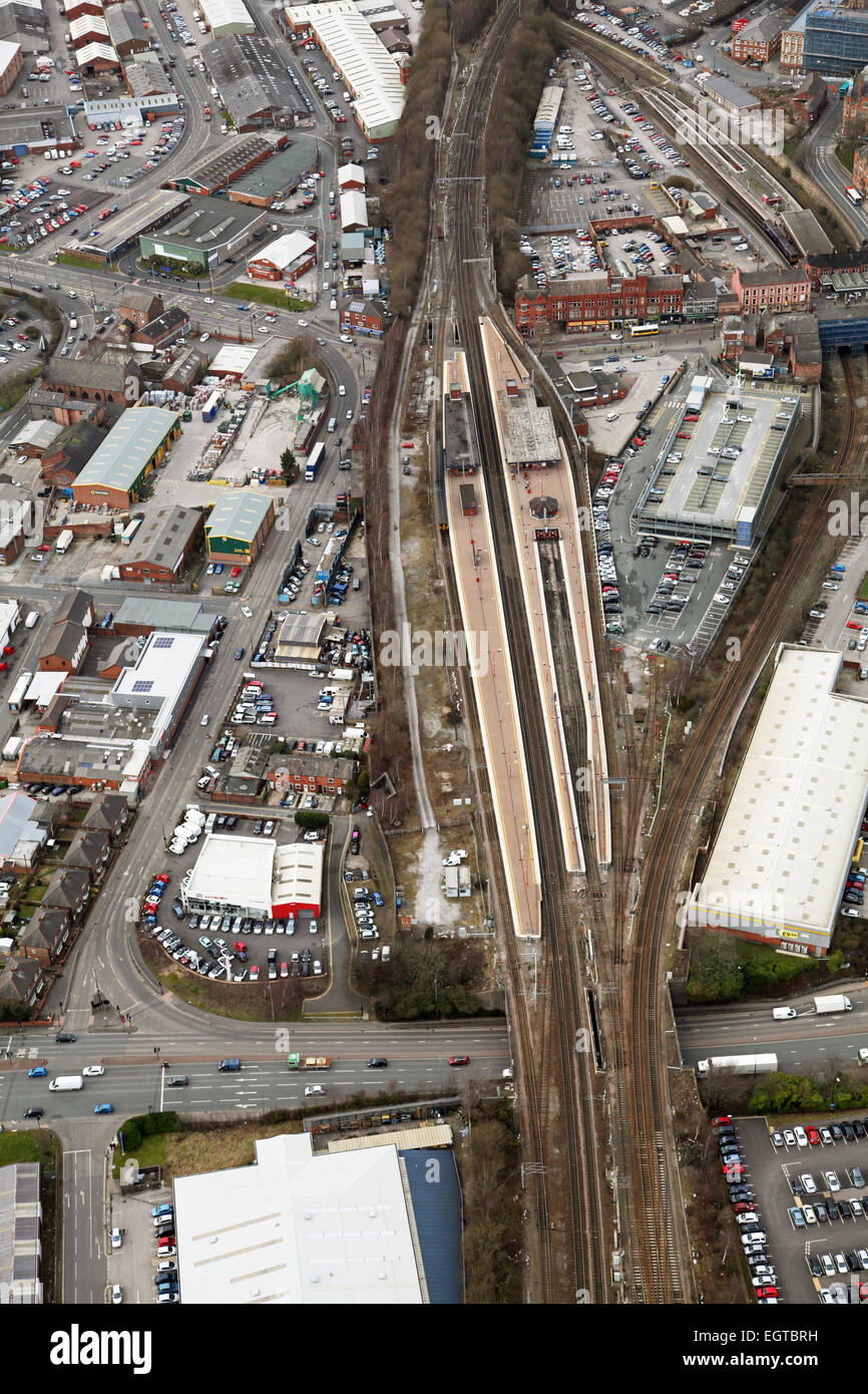 Vista aerea del Wigan North Western railway station, REGNO UNITO Foto Stock