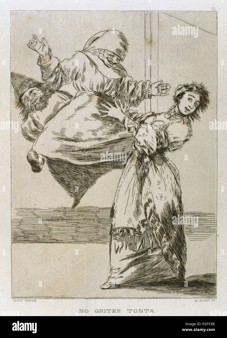 Francisco Goya (1746-1828). Capricci. La placca 74. Non urlare, stupido. Il XVIII secolo. Il Museo del Prado. Madrid. Foto Stock