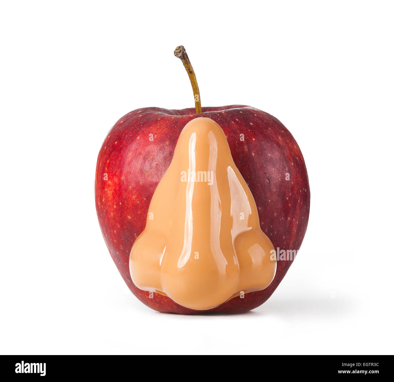 Red apple con naso isolati su sfondo bianco Foto Stock