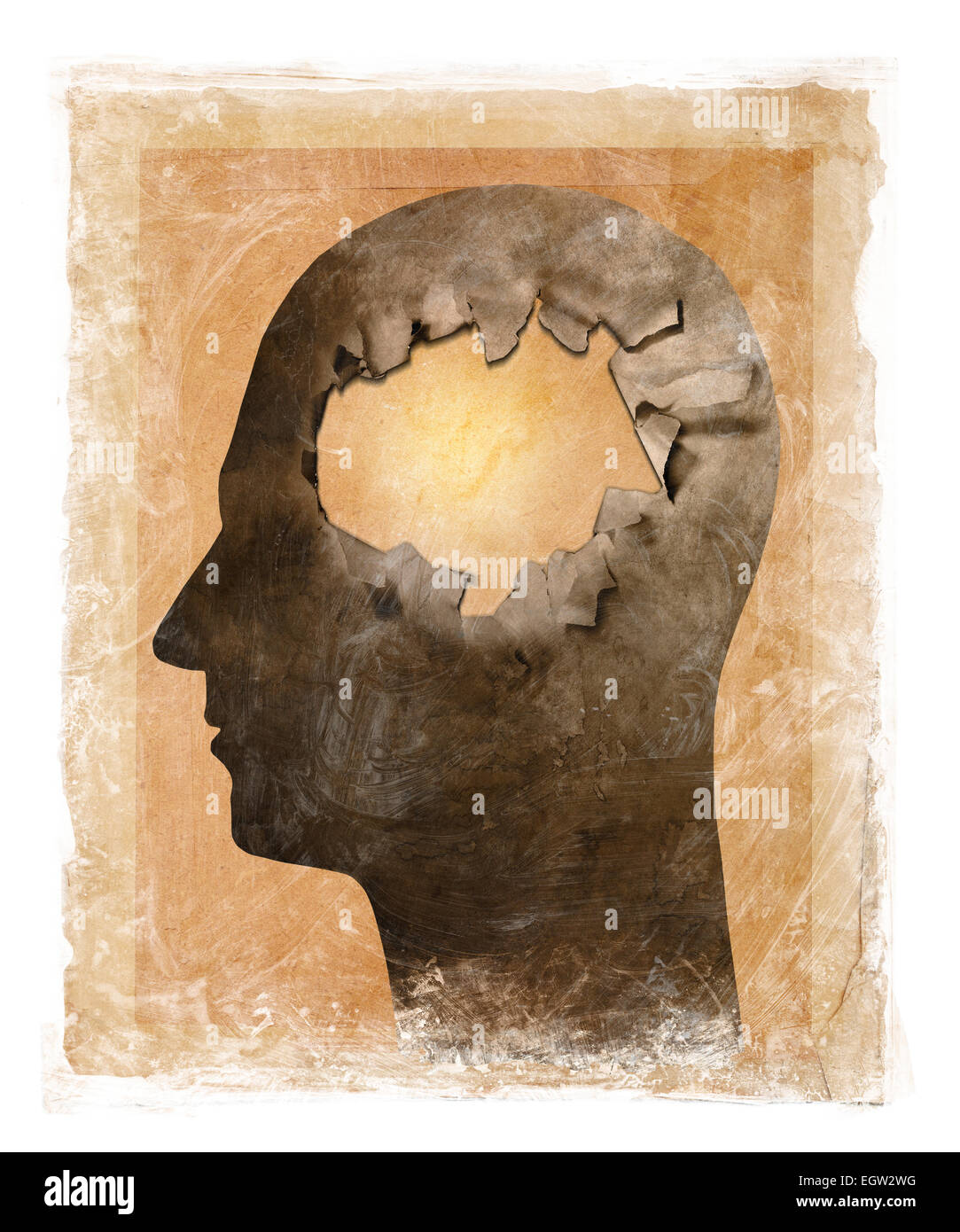 Colorate e sporco e illustrazione di una testa con un foro. Foto Stock
