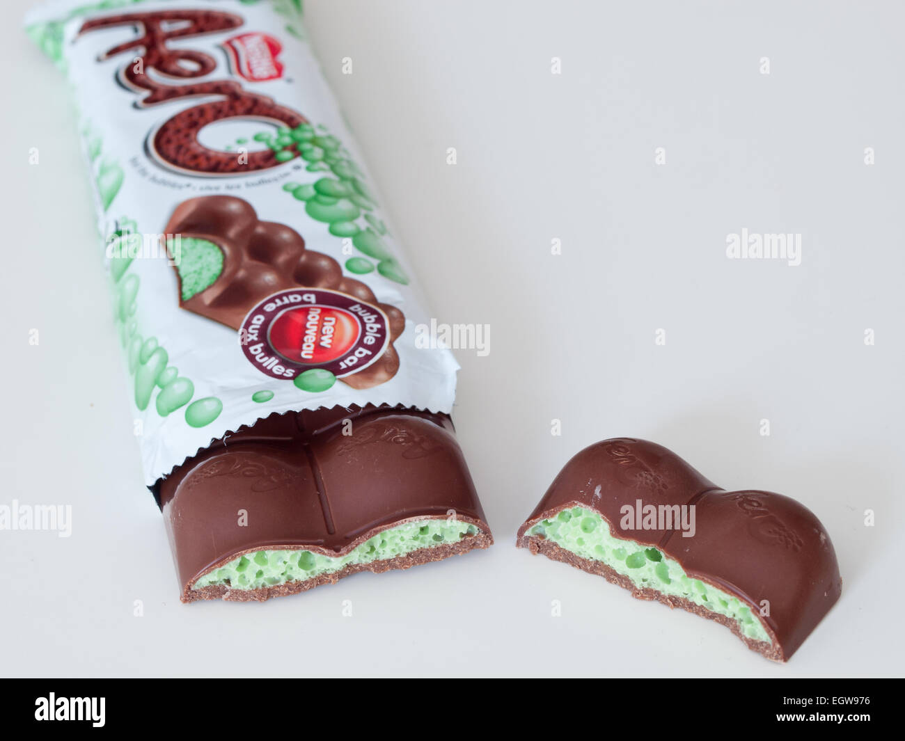 Un Aero Menta Piperita (Aero menta) barra di cioccolato, prodotta da Nestlé. Canadian confezionamento mostrato. Foto Stock