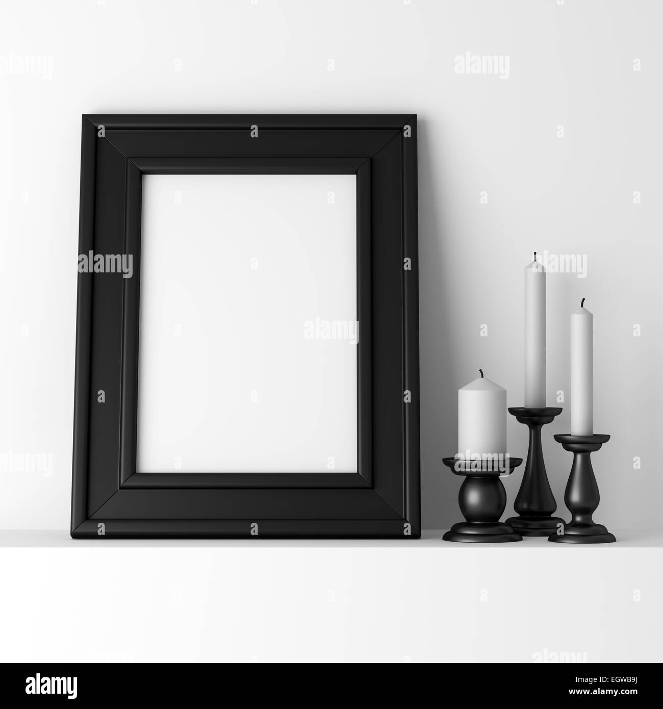 Nero vuota photo frame sul ripiano bianco Foto Stock