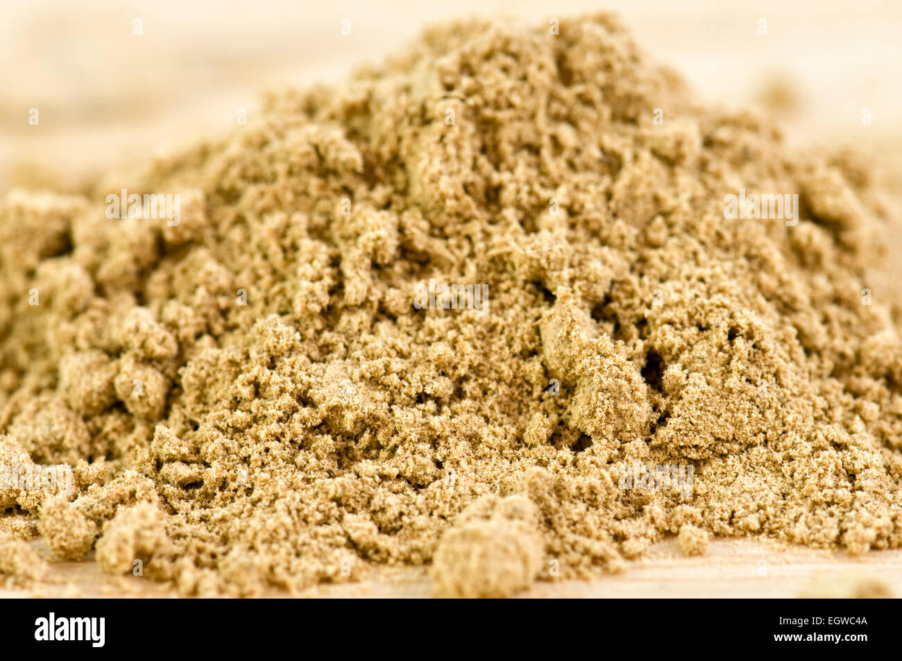 Close up di zenzero in polvere polvere sul tagliere Foto Stock