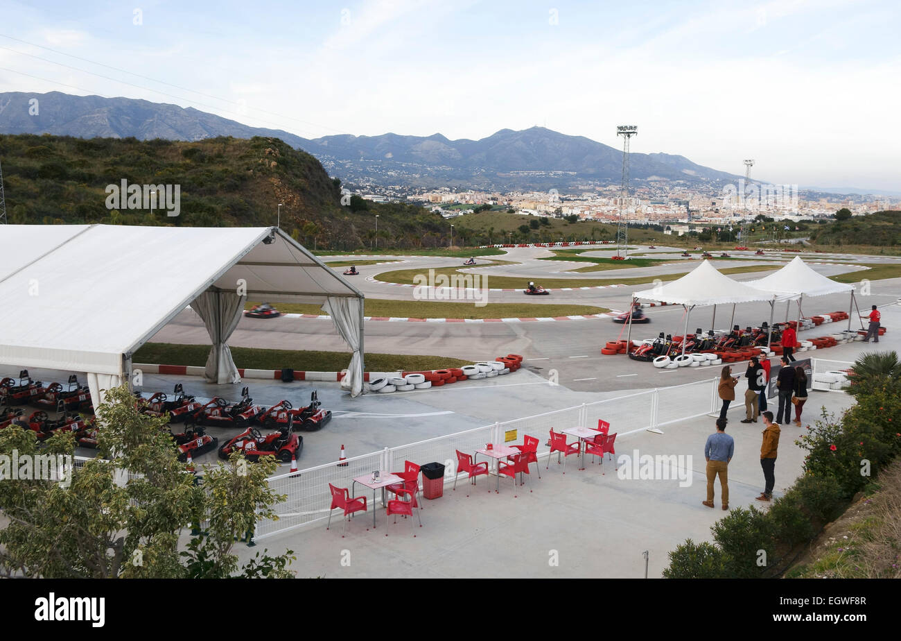 Andare karting, kart, Karting Miramar, Costa del Sol, Mijas Costa, Málaga, Spagna. Foto Stock