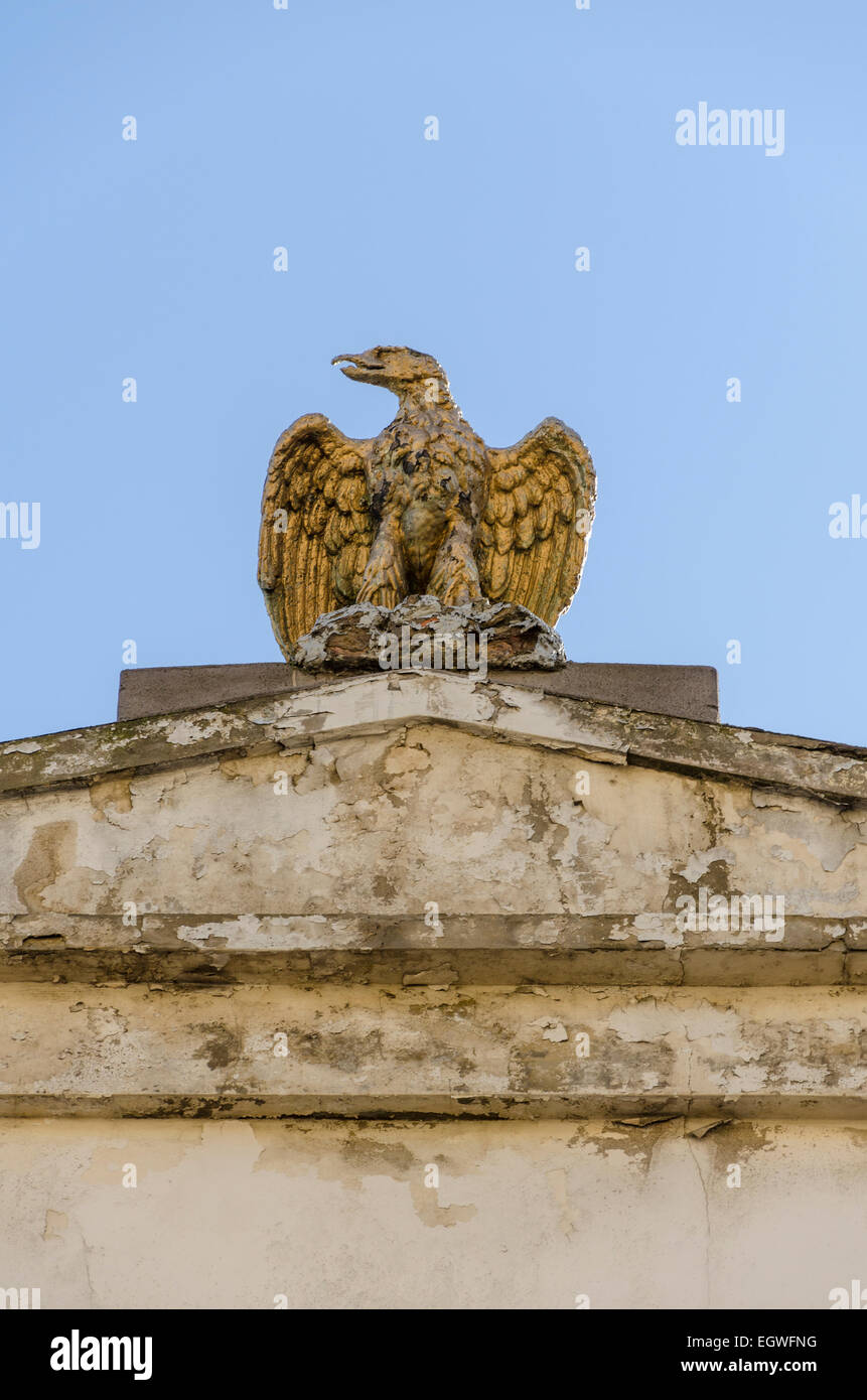 Eagle dettagli architettonici come il vecchio Black Eagle Brewery sito (Old Truman Brewery) Brick Lane, London, Regno Unito Foto Stock