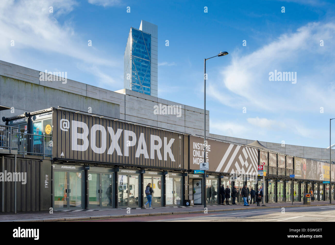 Boxpark, East London, Regno Unito Foto Stock