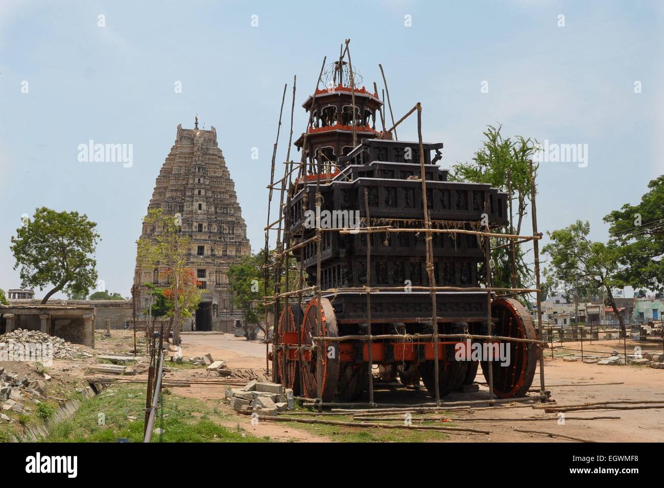 Carro di legno per un festival indù in Hampi, Karnataka, India Foto Stock