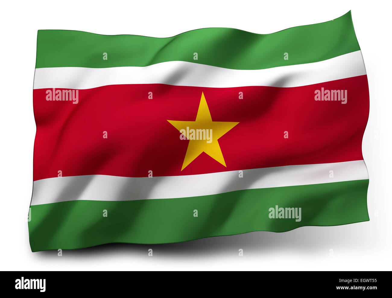 Sventola bandiera del Suriname isolati su sfondo bianco Foto Stock