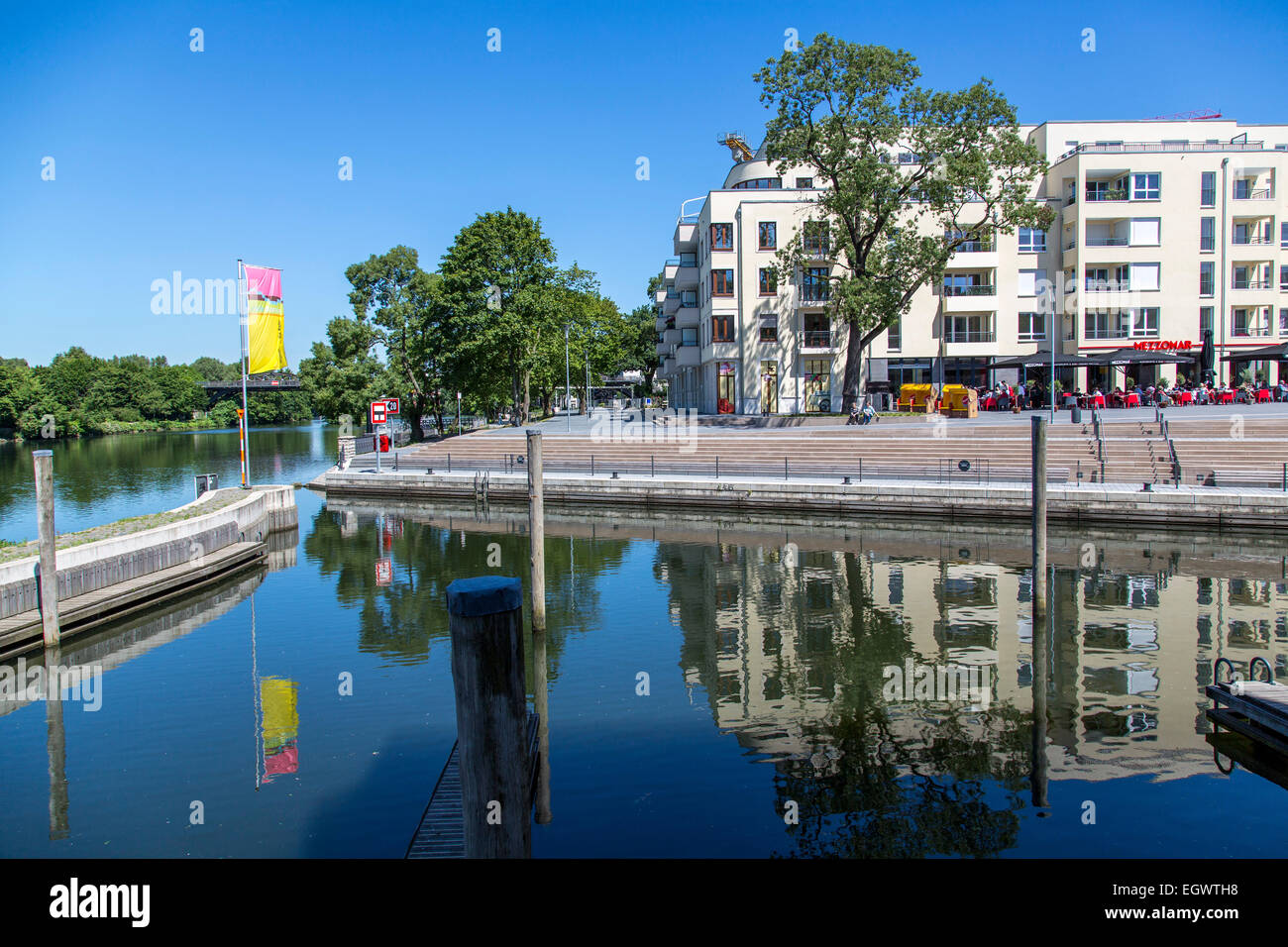 A Mülheim an der Ruhr, progetto di sviluppo urbano "Ruhrbania' nel centro di Porto, ospitalità, gli edifici residenziali e commerciali Foto Stock