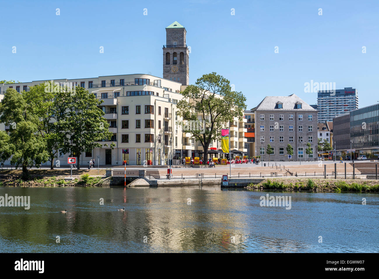 A Mülheim an der Ruhr, progetto di sviluppo urbano "Ruhrbania' nel centro di Porto, ospitalità, gli edifici residenziali e commerciali Foto Stock