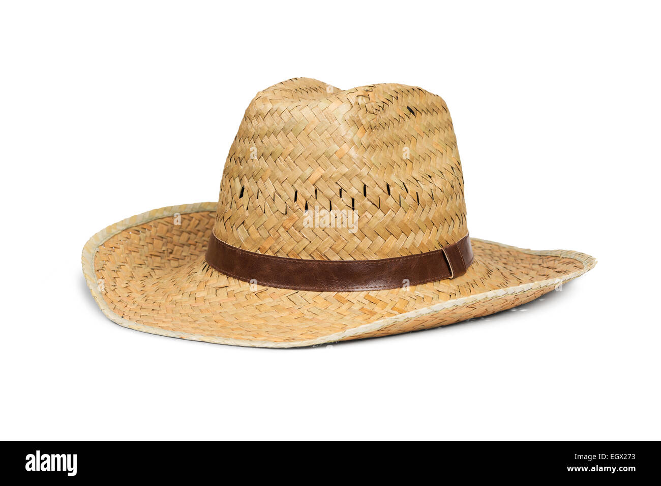 La paglia cappello da cowboy isolato su bianco con tracciato di ritaglio Foto Stock