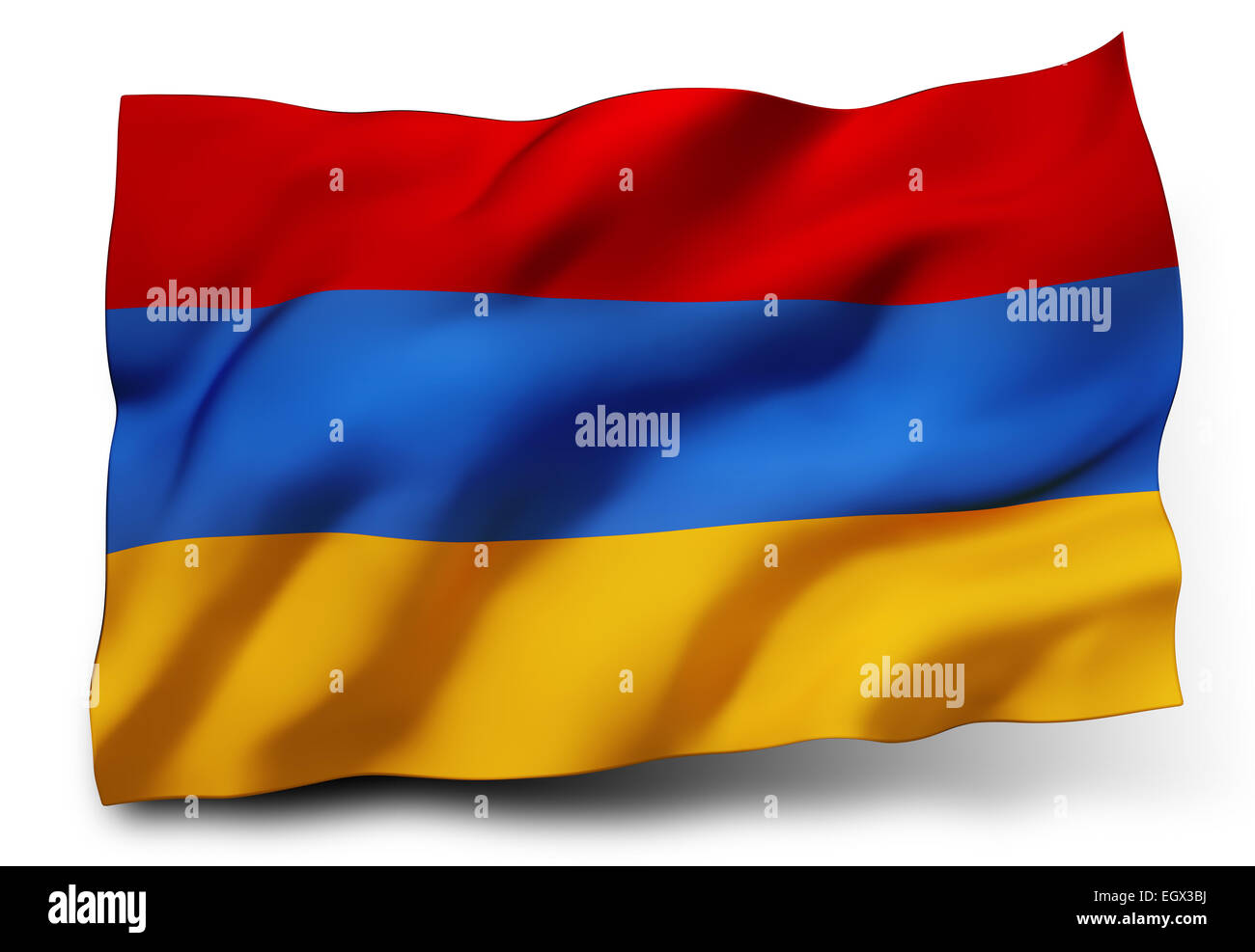 Sventola bandiera di Armenia isolati su sfondo bianco Foto Stock