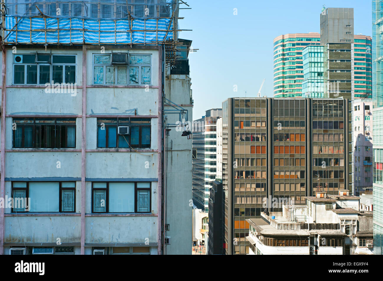 La densità di vita urbana in Isola di Kowloon, Hong Kong Foto Stock
