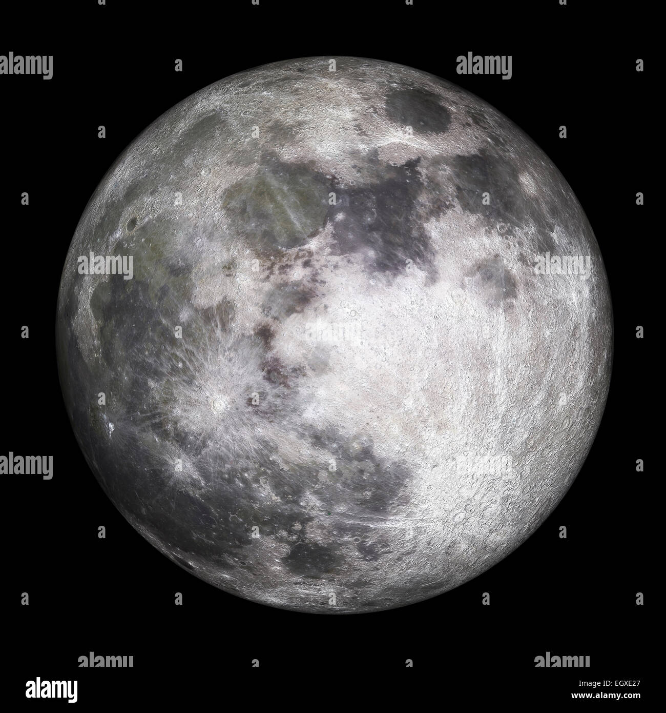 Luna piena in dettaglio isolato su nero - 3D Render (mappa di tessitura per rendere arredate dalla NASA - http://visibleearth.nasa.gov) Foto Stock