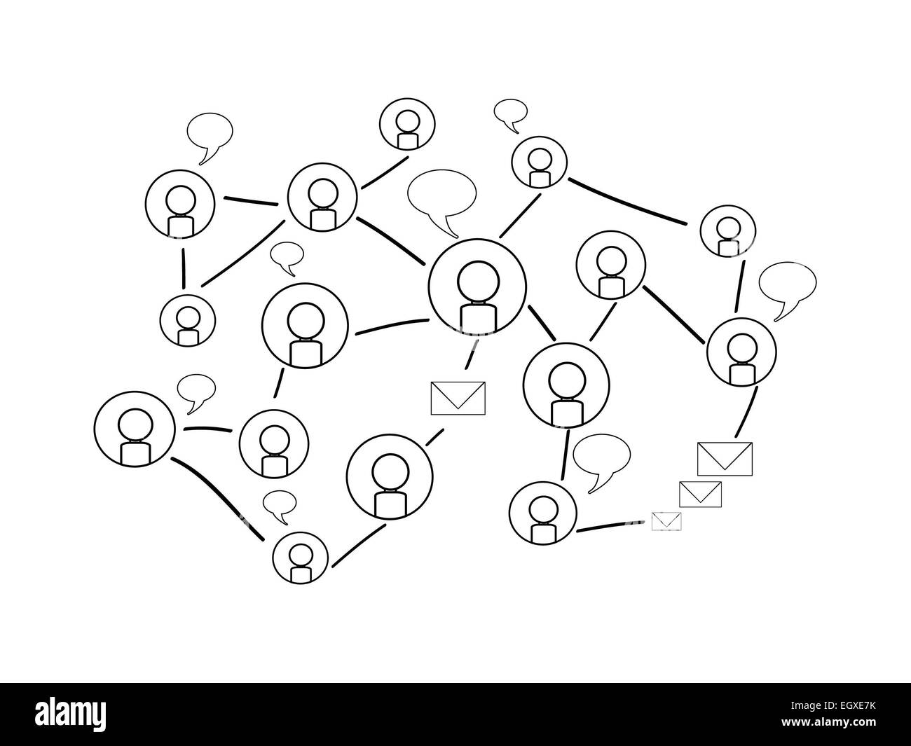 Sfondo di social network con le icone di silhouette Foto Stock