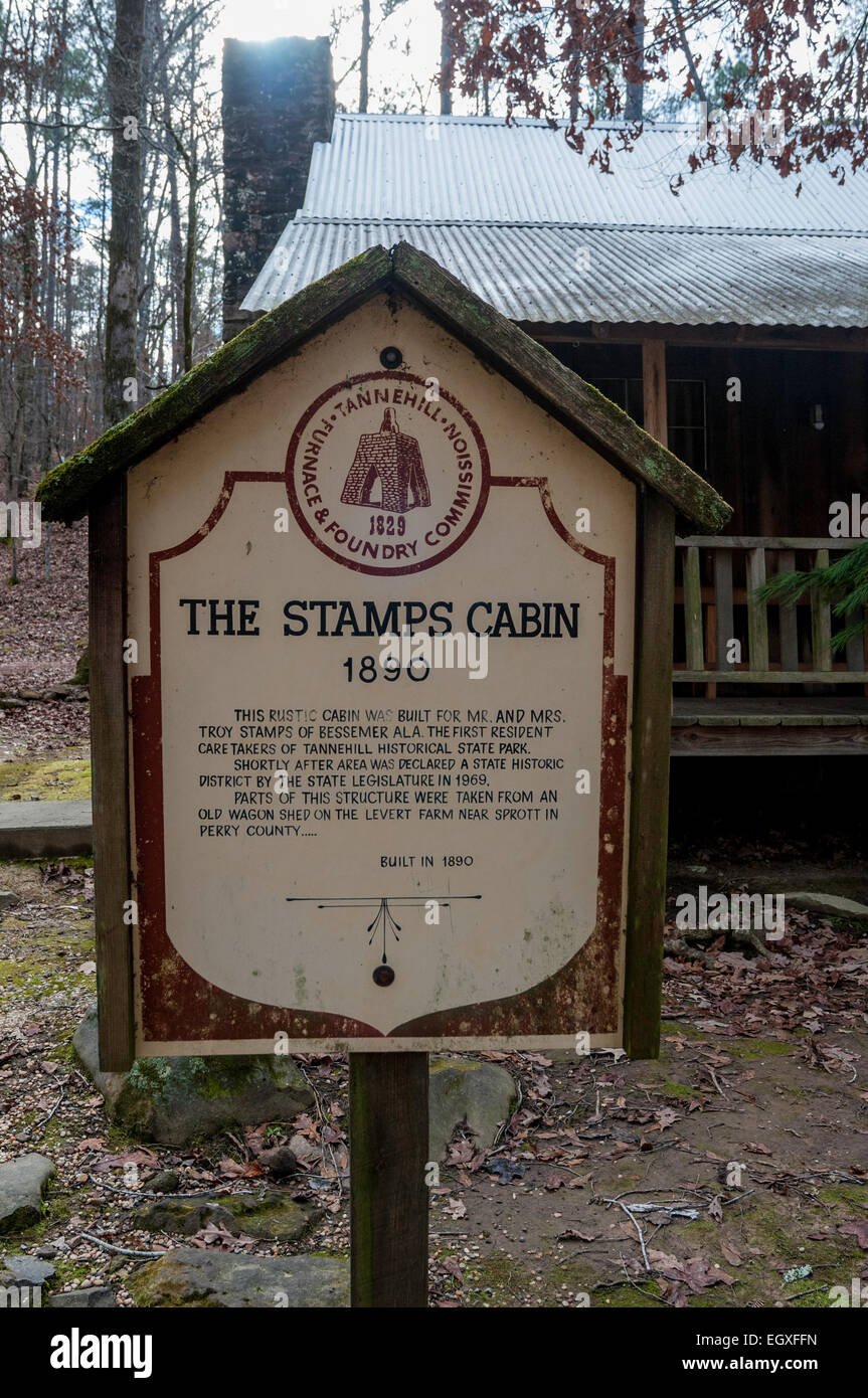 I francobolli in cabina Tannehill Ironworks storico stato Park, McCalla, Alabama Foto Stock