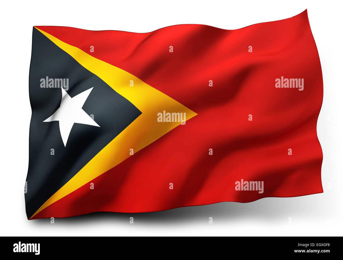 Sventola bandiera di Timor Est isolati su sfondo bianco Foto Stock