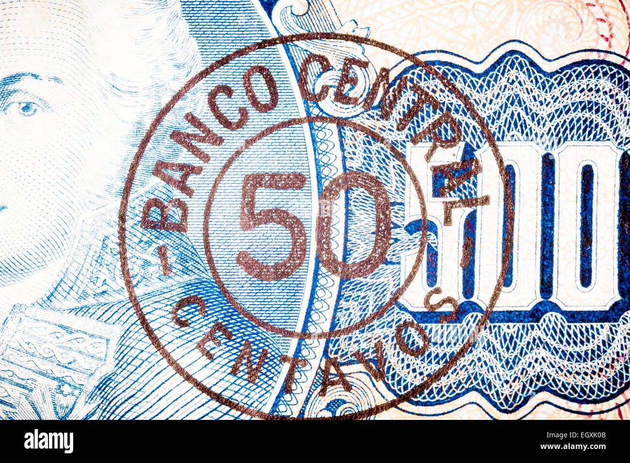 Blue cinquecento Bill. Particolare di una vecchia banconota brasiliana Foto Stock