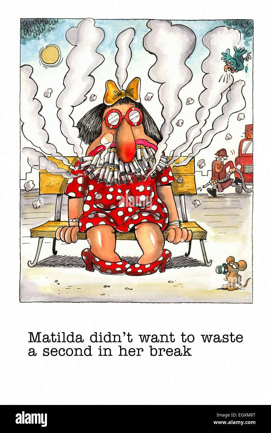 Cartoon gag circa fumatore femmina Foto Stock