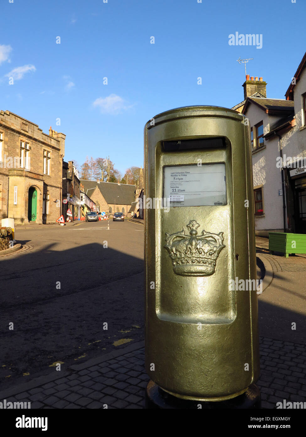 Oro casella postale a Dunblane in riconoscimento di Andy Murray la medaglia d'oro alle Olimpiadi 2012 Foto Stock