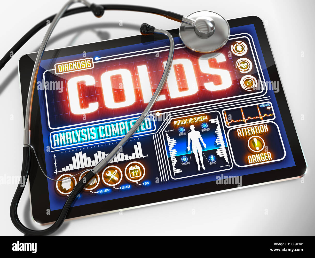 Raffreddori sul display del Medical Tablet. Foto Stock